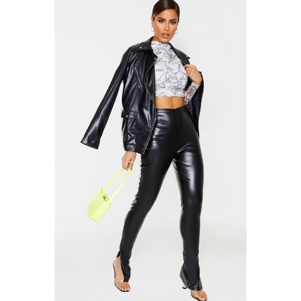 TALL Black Split Hem Flared PU Pants